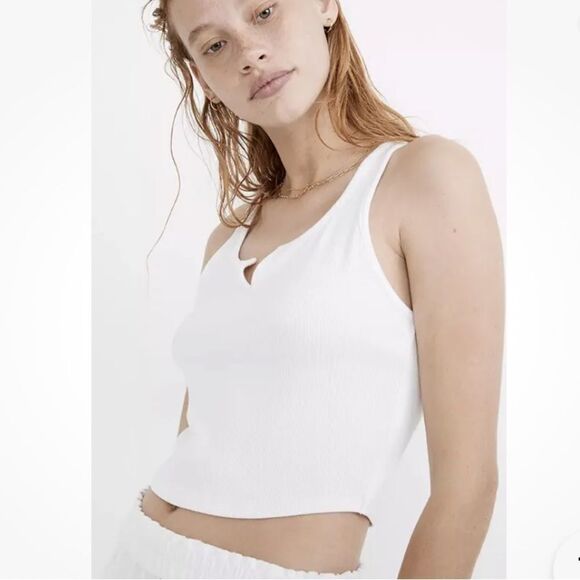 Madewell MWL Ribbed Split Neck Crop Tank NF348 Medium - Picture 1 of 8